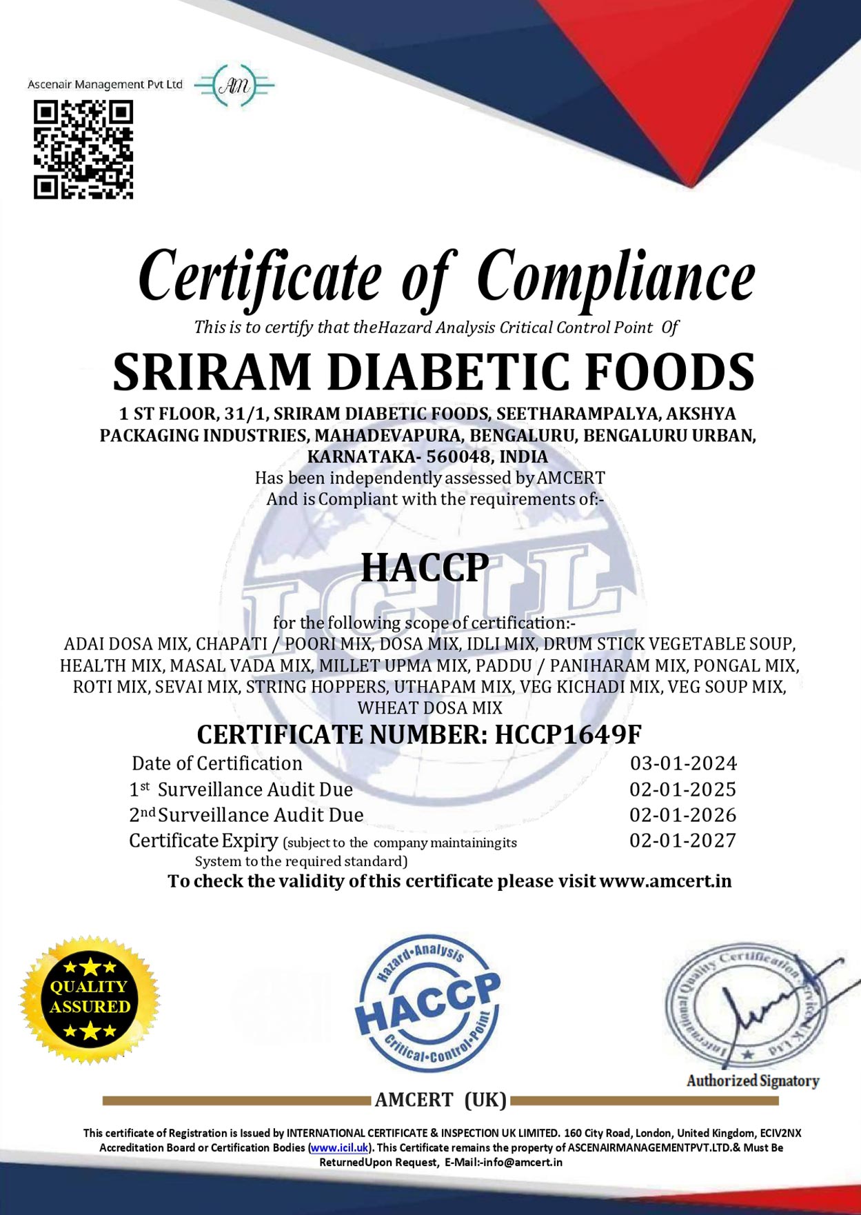 HACCP Food Safety Certificate